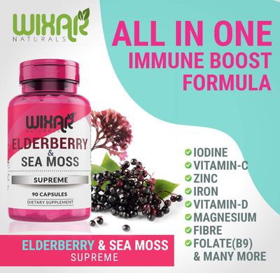 WIXAR NATURALS Elderberry and Sea Moss Supreme Capsules - Natural Black Elderberries with Wildcrafted Sea Moss Pills - 90 Capsules - Antioxidants - Herbal Supplements - Immune Support Supplement