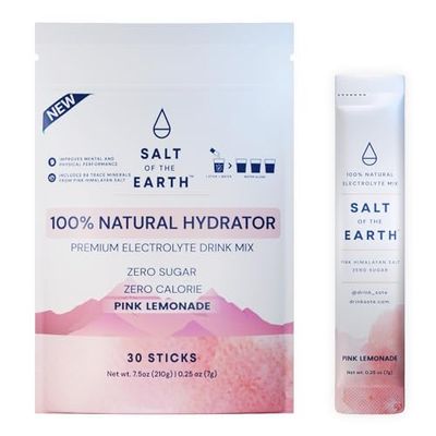 Salt of the Earth Premium Zero-Sugar Electrolyte - Made with Pink Himalayan Salt - Hydration Powder Packets Premium Ingredients Keto Paleo Friendly 30 Sticks, Pink Lemonade