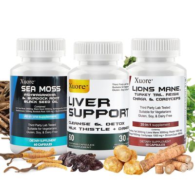 Sea Moss, Black Seed Oil,Mushroom Herb Supplement with Lions Mane, Turkey Tail, Reishi, Cordyceps, Chaga,And Liver Cleanse and Detox Repair - with Milk Thistle ,All In One Supplment (3 packages).