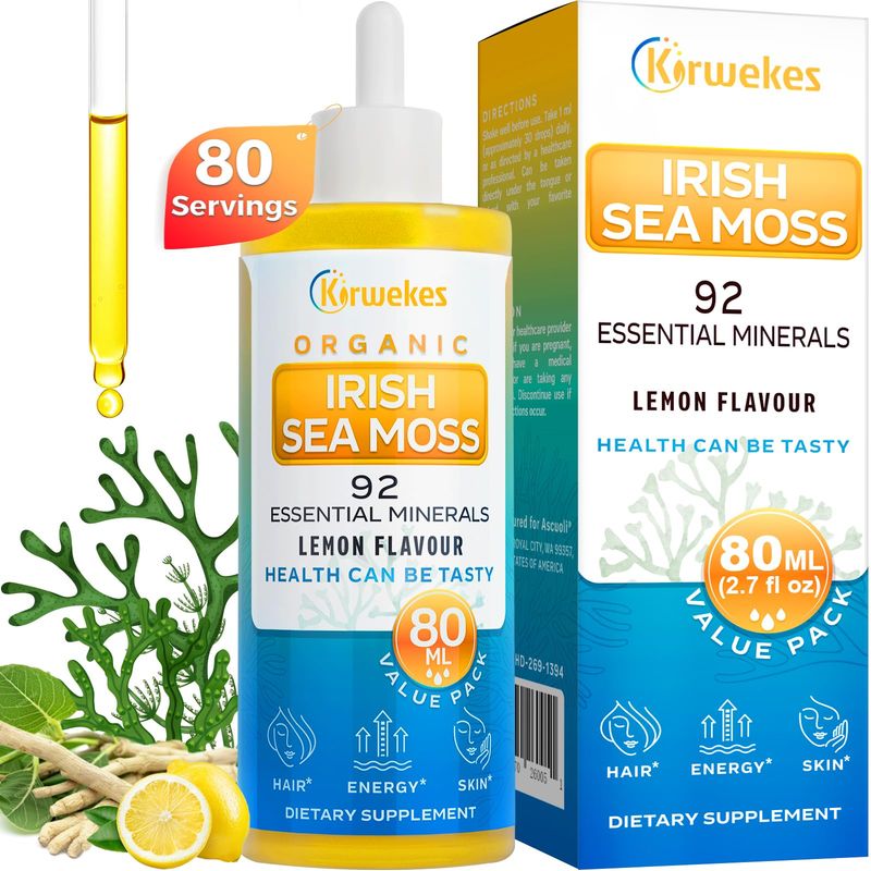 Kirwekes Sea Moss Ashwagandha Root Drops - 10X Stronger Seamoss Ashwagandha for Women Men, Sea Moss Drops for Mood, Immunity, Digestive, Energy, Skin, Hair JointLemon Flavour - 80 Servings
