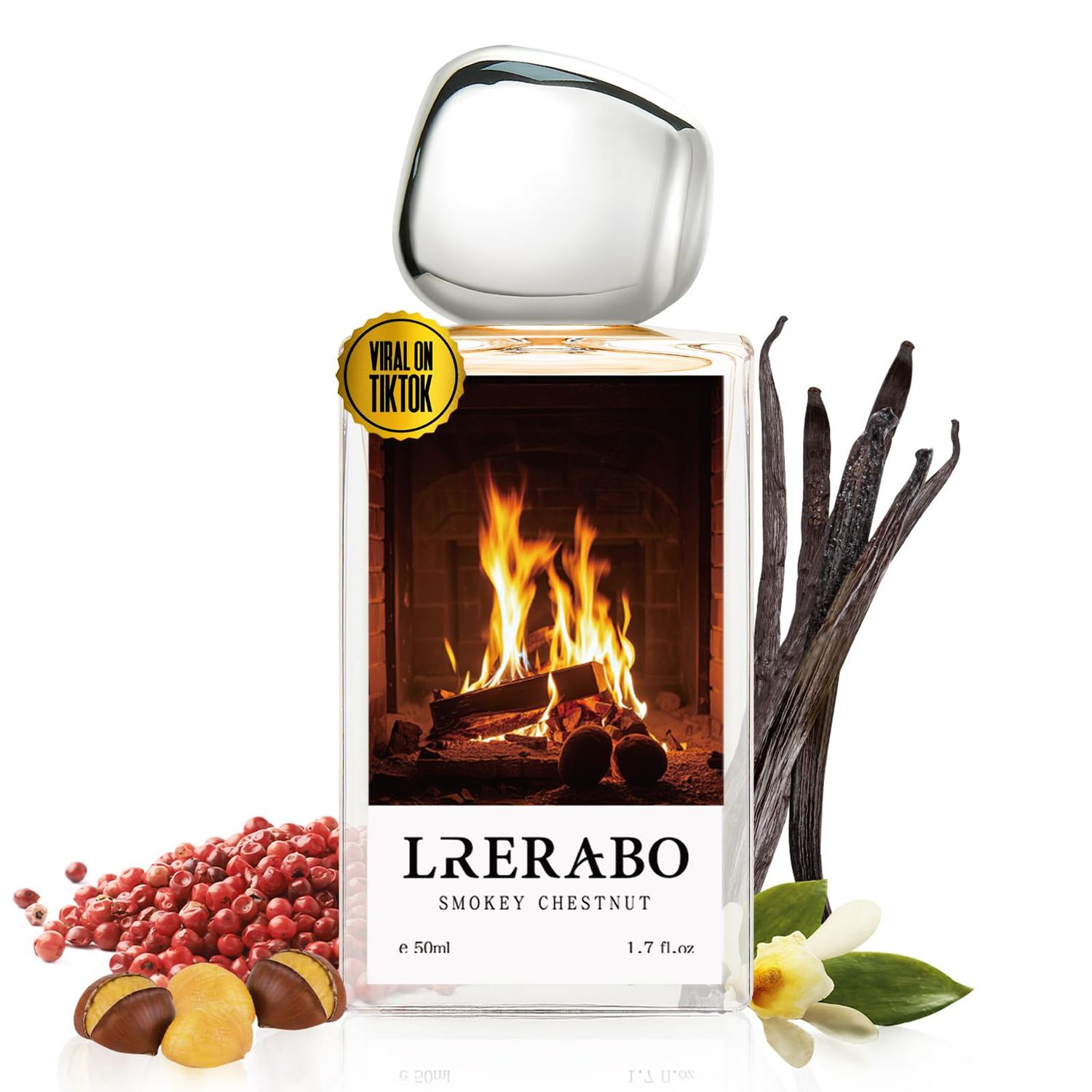 LRERABO Caramel Chestnut Eau De Parfum Inspired by Replica M.M.&#39;s The Fireplace, Long Lasting Perfume For Women Men, Paraben Free, Vegan, Unisex Vanilla Perfume Spray - 1.7 Fl Oz (50ml)