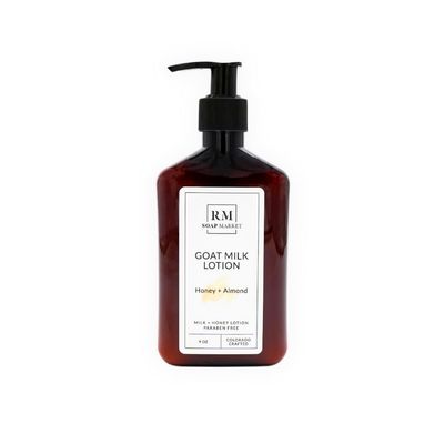 RM Soap Market Goat Milk Lotion, Honey Almond Fragrance, Hydrating Lotion for Men Women With Nourishing Goat Milk, Shea Butter, Sunflower Oil Aloe, Packed With Vitamin A, E Selenium, 9 Oz