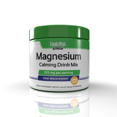 FoodsPlus Magnesium Calming Drink Mix, Magnesium Citrate Supplement, Calming Magnesium, Vital Electrolytes, Supports Sleep and Wellbeing, Lemon Flavor, 40 Servings