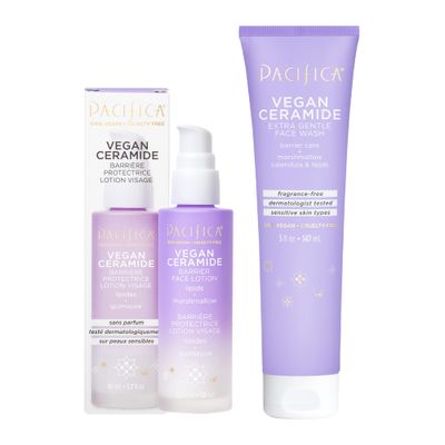 Pacifica Beauty, Vegan Ceramide Face Wash Face Lotion Set, Cleanser, Moisturizer, Sensitive Skin, Dermatologist Allergy Tested, Eczema Association Approved, Fragrance Free, Vegan