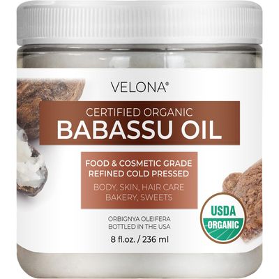 velona Babassu Oil USDA Certified Organic - 8 Fl Oz 100 Pure and Natural Carrier Oil Refined, Cold Pressed Face, Hair, Body Skin Care and Cooking Use Today - Enjoy Results