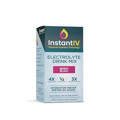 Electrolytes Powder - 3X Electrolytes,12 Sugar with Vitamin C, B3, B6, Electrolytes Powder Packets for Hydration, Recovery Immunity, Vegan Gluten Free Berry Blast - 12 Packets