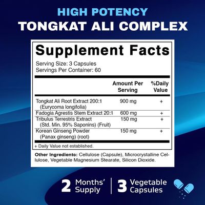 Vitamatic Tongkat Ali Extract 200 1 Extract for Men (Longjack) Eurycoma Longifolia - 1800 mg Per Serving - Made with Fadogia Agrestis 201 Extract, Tribulus 95 Panax Ginseng - 180 Capsules