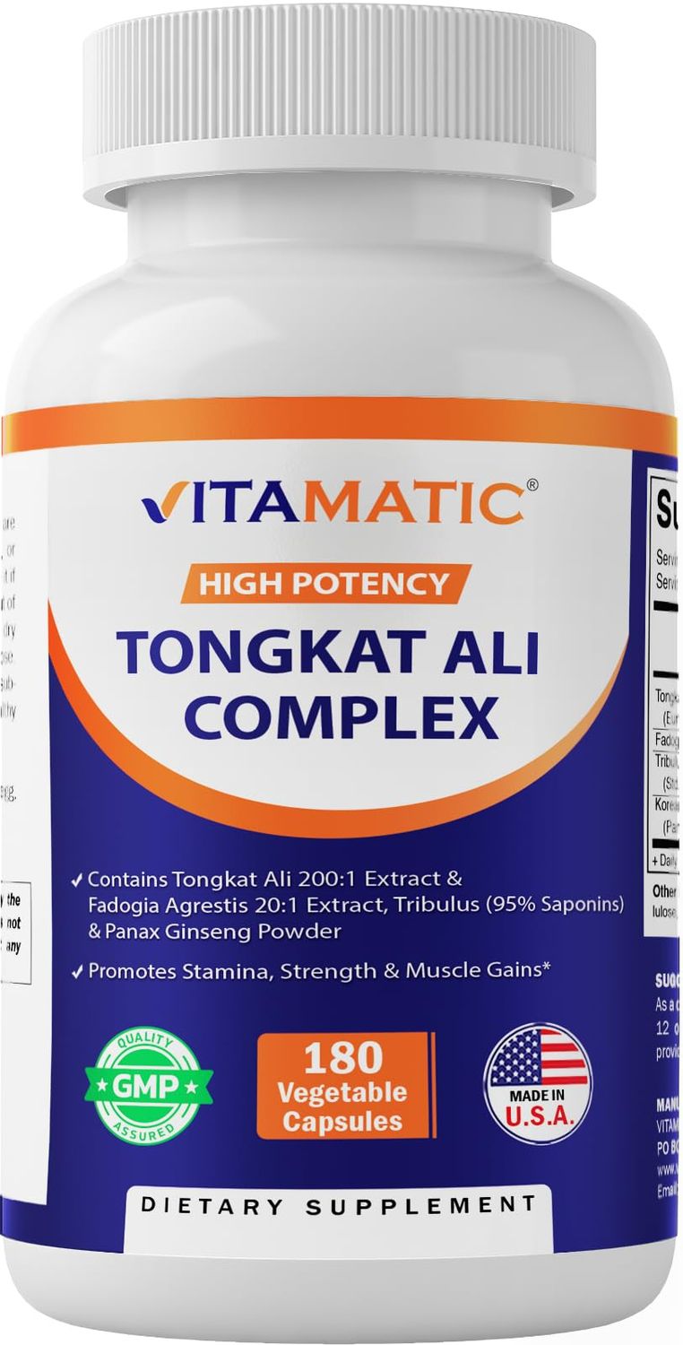 Vitamatic Tongkat Ali Extract 200 1 Extract for Men (Longjack) Eurycoma Longifolia - 1800 mg Per Serving - Made with Fadogia Agrestis 201 Extract, Tribulus 95 Panax Ginseng - 180 Capsules