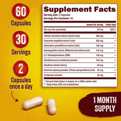 Testosterone Booster Supplement for Men - Ashwagandha, Tongkat Ali, DIM, Zinc, Tribulus More - Workout, Muscle Builder, Energy, Libido, Strength - Male Enhancing Total Test Boost Pills - 30 Servings