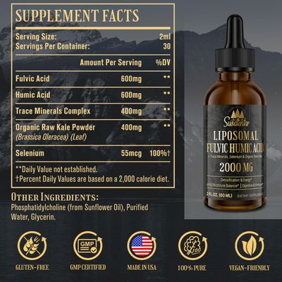 Trace Minerals Electrolytes Drops 2000 MG Liquid Liposomal Fulvic Humic Acid Supplement 72 Trace Minerals Hydration Detoxification Energy pH Balance Digestion Immunity 2 Oz