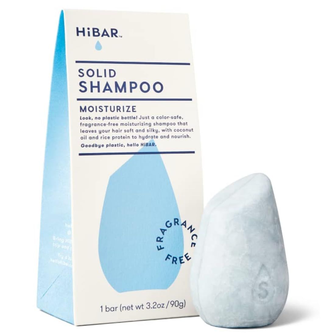 HiBAR - Moisturize Fragrance-Free Shampoo Bar - For Dry, Frizzy Hair - Nourish Hydrate - With Coconut Oil Vitamin B5 - Plastic-Free - Soap, Paraben Sulfate-Free - Color Safe Vegan -1 Solid Bar