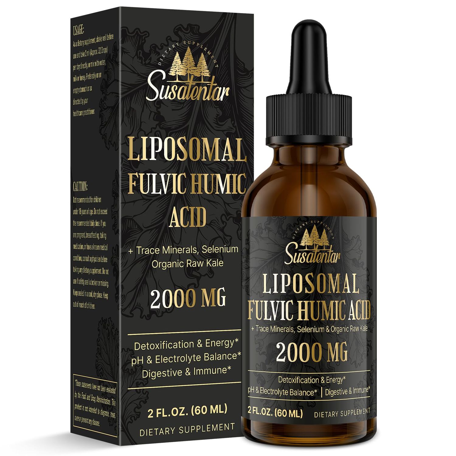 Trace Minerals Electrolytes Drops 2000 MG Liquid Liposomal Fulvic Humic Acid Supplement 72 Trace Minerals Hydration Detoxification Energy pH Balance Digestion Immunity 2 Oz