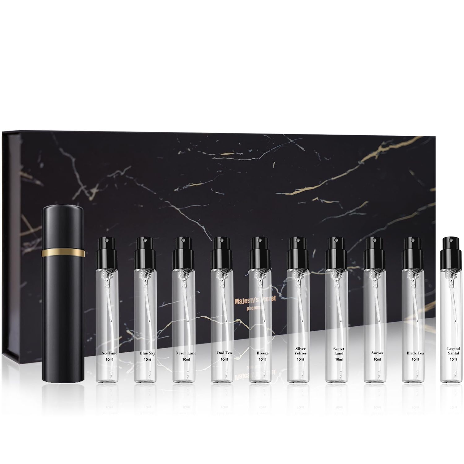 MAJESTY&#39;S SECRET PHEROMAX Luxury Men&#39;s Cologne Gift Set (10 x 0.34 Fl Oz) - Mini Perfume Set with Magnetic Cap Gift Bag - 10 Unique Fragrances for Holidays, Beginners, Dating, Travel Daily Use