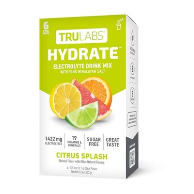 TRULABS Hydrate Citrus Splash 6ct. Sugar Free Electrolytes Hydration Packets. Each Serving Contains 1422 mg of Electrolytes 19 Vitamins Minerals.