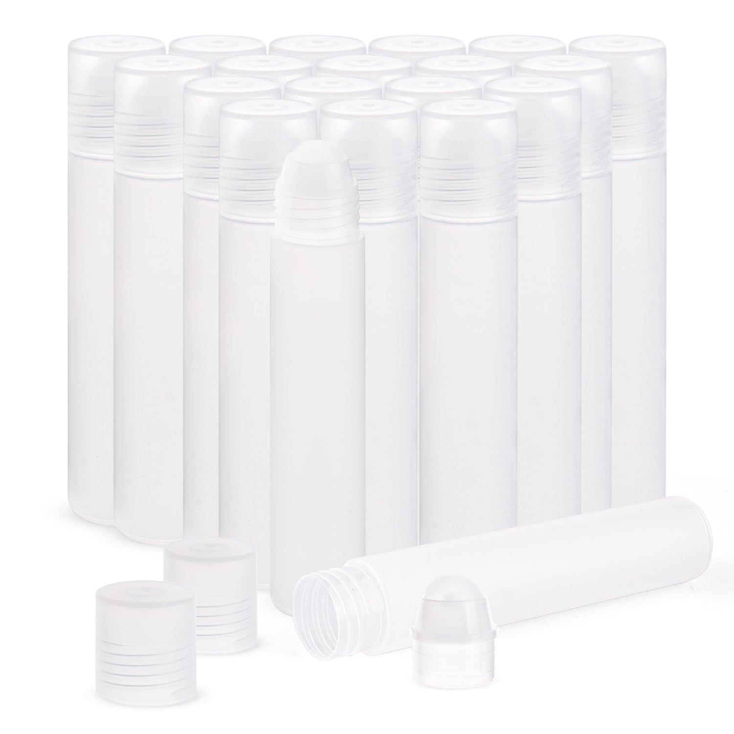 Cositina 20 Pack 1oz30ml Plastic Translucent Roll On Bottles Refillable Travel Sample Roller Vials with Plastic Roller Ball for Fragrance Essential Oil Perfume DIY Deodorant