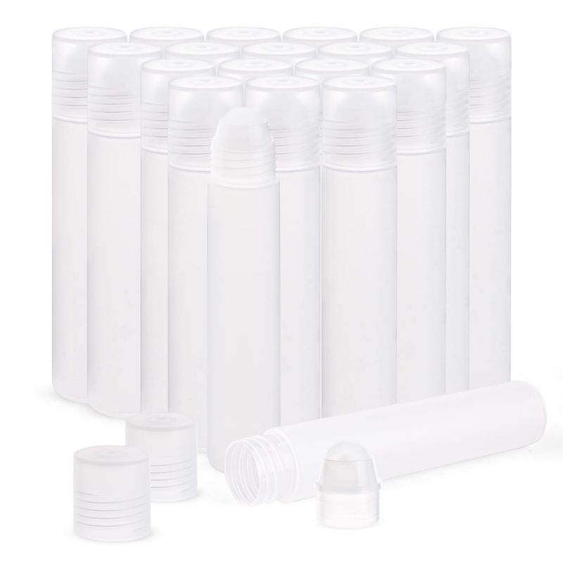 Cositina 20 Pack 1oz30ml Plastic Translucent Roll On Bottles Refillable Travel Sample Roller Vials with Plastic Roller Ball for Fragrance Essential Oil Perfume DIY Deodorant