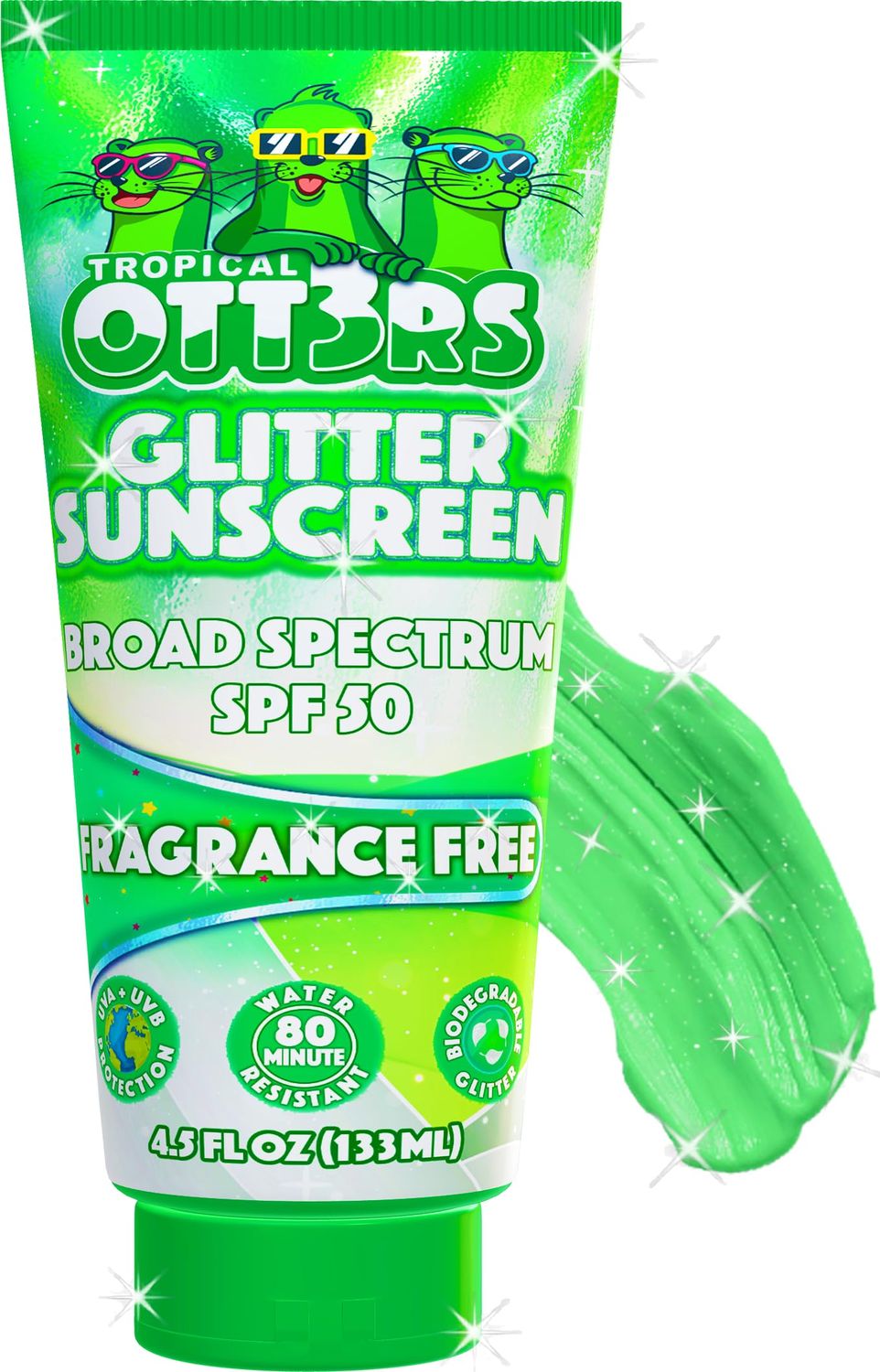 Glitter Sunscreen SPF 50 Lotion 4.5oz - Sparkle Sunscreen - Shimmer Sunscreen - Colored Sunscreen for Kids Women - UVAUVB Sunshine Protection 80 Min Water Resistant - (No Fragrance) (USA Made)