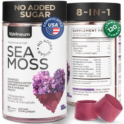 Multimineral Sea Moss Glow Gummies - Irish Seamoss for Immunity, Thyroid Health, Skin - Detox Cleanse Gummies with Black Seed Oil, Bladderwrack, Ashwagandha - No Sugar, GMO - for Men and Women