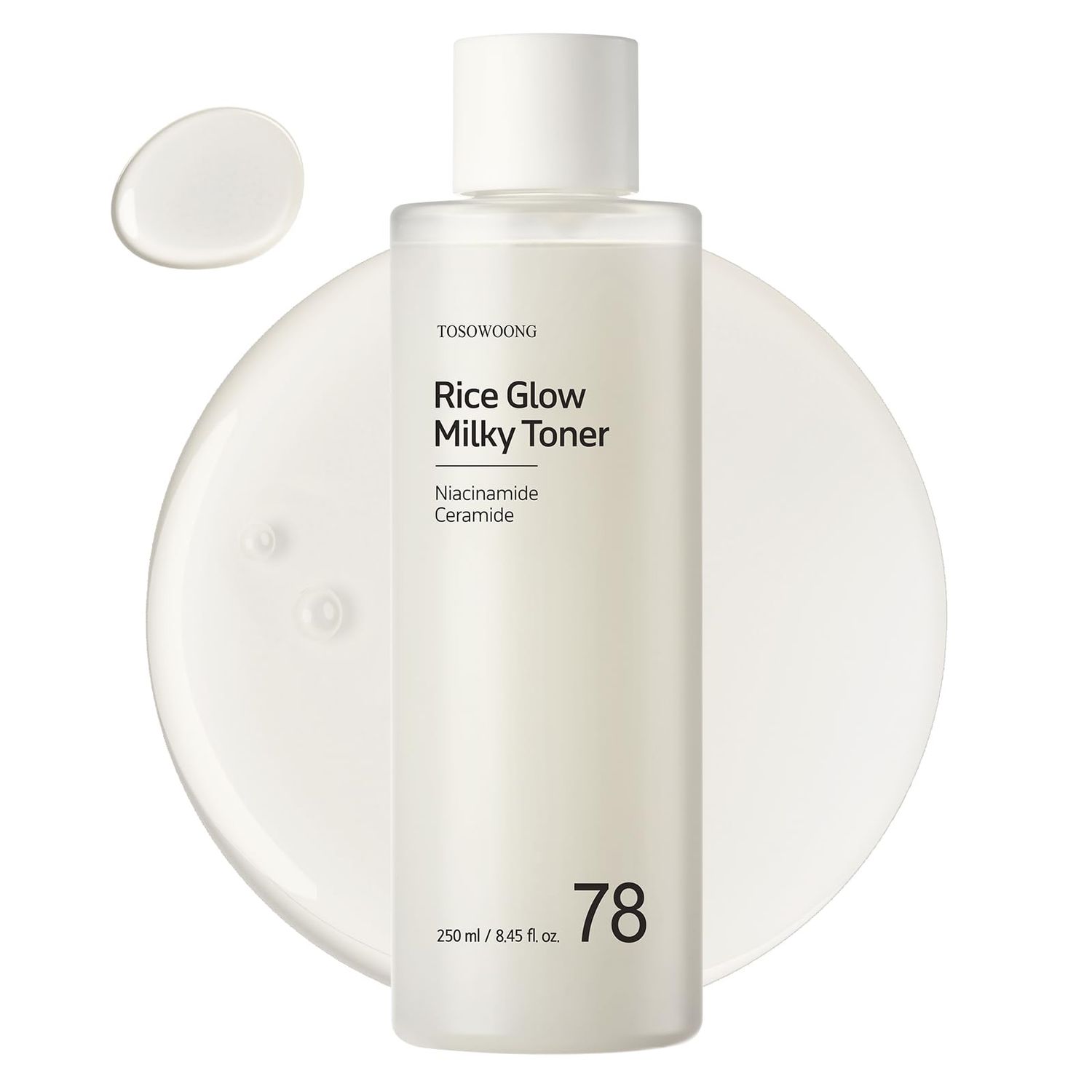 TOSOWOONG Rice Glow Milky Toner with 784,000ppm Korean Rice Water, Niacinamide, Ceramides, Panthenol, Glow, Glass Skin, Hydrating, Purifying, Fragrance-Free, Korean Skin Care, 250ml, 8.45 fl.oz.