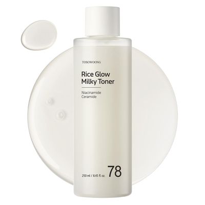 TOSOWOONG Rice Glow Milky Toner with 784,000ppm Korean Rice Water, Niacinamide, Ceramides, Panthenol, Glow, Glass Skin, Hydrating, Purifying, Fragrance-Free, Korean Skin Care, 250ml, 8.45 fl.oz.