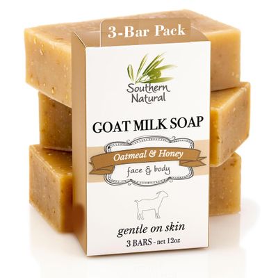 Southern Natural Oatmeal Soap Bar (3 Pack) Unscented Goat Milk Soap Bars With Colloidal Oatmeal Honey. For Dry, Sensitive Skin. Fragrance Free Cleanser