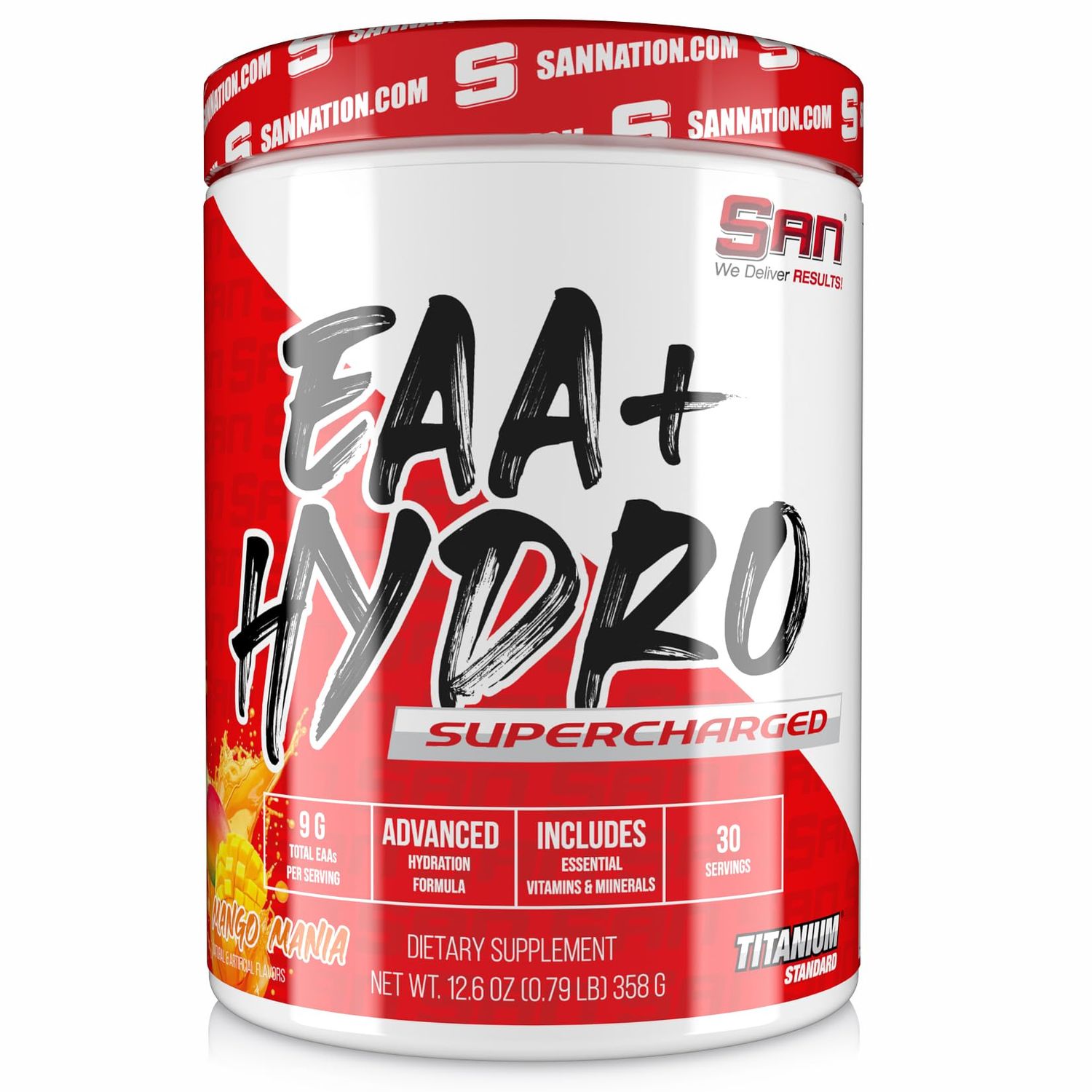 SAN EAA Hydration EAAs BCAA Muscle Recovery Intra 9G Essential Amino Acids Electrolytes Mango Mania 30 Serving