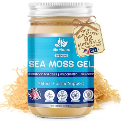 Sea Moss Gel by BioVitalica - Irish sea Moss raw Organic - Premium Quality - Dr Sebi, Vegan superfood for Cells - 100 Natural Seamoss Gel - (Pack of 1, Original)