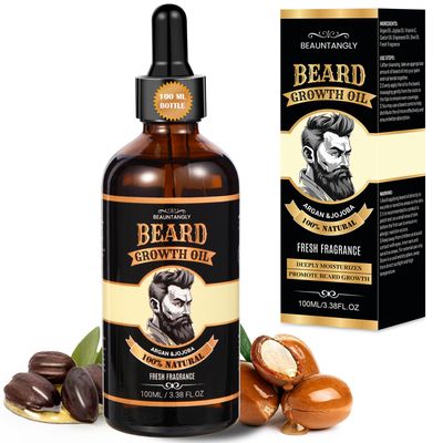 Beard Growth Oil for Men, 100 Natural Beard Oil with Argan Oil, Jojoba Oil, Castor Oil - 3.38 FL100ML Fresh Fragrance Beard Conditioner Softens, Nourishes,Strengthens, Promotes Beard Growth
