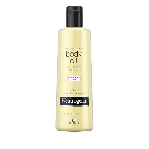 Neutrogena Body Oil Light Sesame Formula, 8.5 fl oz, Fragrance Free Radiant Glow Moisturizer for Dry Skin and Massage Oil with Sesame Oil, Bath Shower Oil For Smooth and Hydrated Skin