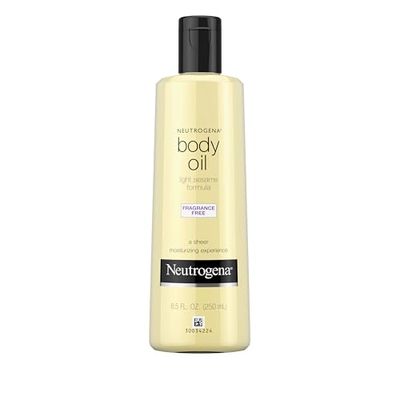 Neutrogena Body Oil Light Sesame Formula, 8.5 fl oz, Fragrance Free Radiant Glow Moisturizer for Dry Skin and Massage Oil with Sesame Oil, Bath Shower Oil For Smooth and Hydrated Skin