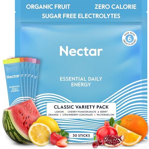 Nectar Energy Booster - Organic Caffeine, B12 Electrolytes - Sugar Free Zero Calorie - Healthy Coffee, Energy Drink Soda Alternative - Hydration Energy Supplement (Variety 30 Powder Packets)