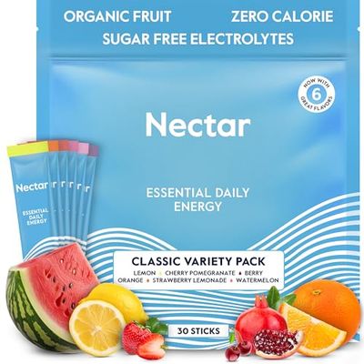 Nectar Energy Booster - Organic Caffeine, B12 Electrolytes - Sugar Free Zero Calorie - Healthy Coffee, Energy Drink Soda Alternative - Hydration Energy Supplement (Variety 30 Powder Packets)