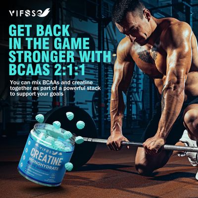 VIFSSG Creatine Monohydrate Gummies 5g for Men Women, 120 Creatine Sugar Free Gummies with BCAA 1000 mg, Collagen Peptides, Taurine, B12, Chewables Creatine for Muscle Support, Energy Boost, 1Pack