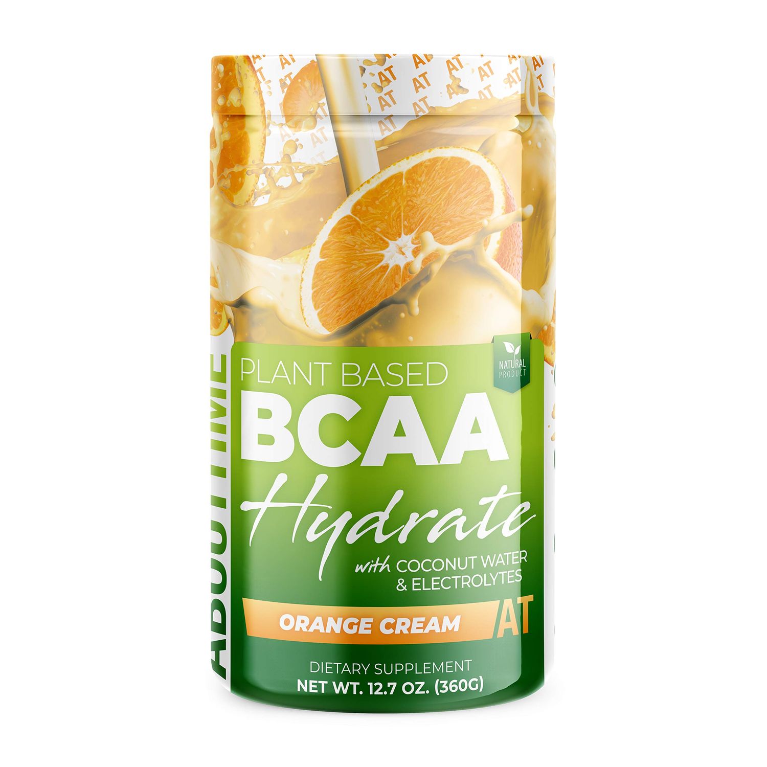 About Time Plant Based BCAA Hydrate Clear with L-Glutamine Electrolytes (Non-GMO, Gluten Free, Monk Fruit) - Orange Cream, 20 Servings