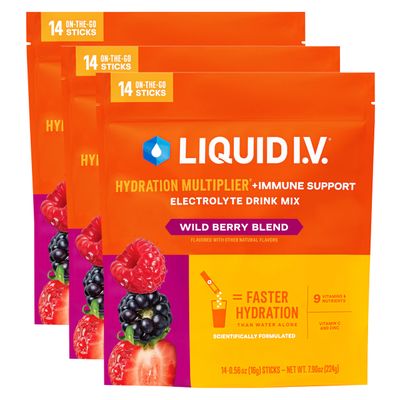 Liquid I.V. Hydration Multiplier Immune Support - Wild Berry Blend Electrolyte Powder Drink Mix 3 Pack (42 Servings)