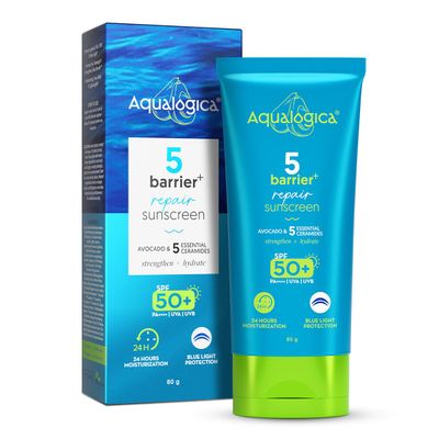 Aqualogica 5 Barrier Repair Sunscreen with Avocado 5 Essential Ceramides-80g SPF 50 PA 24 Hr Moisturization Fragrance Free