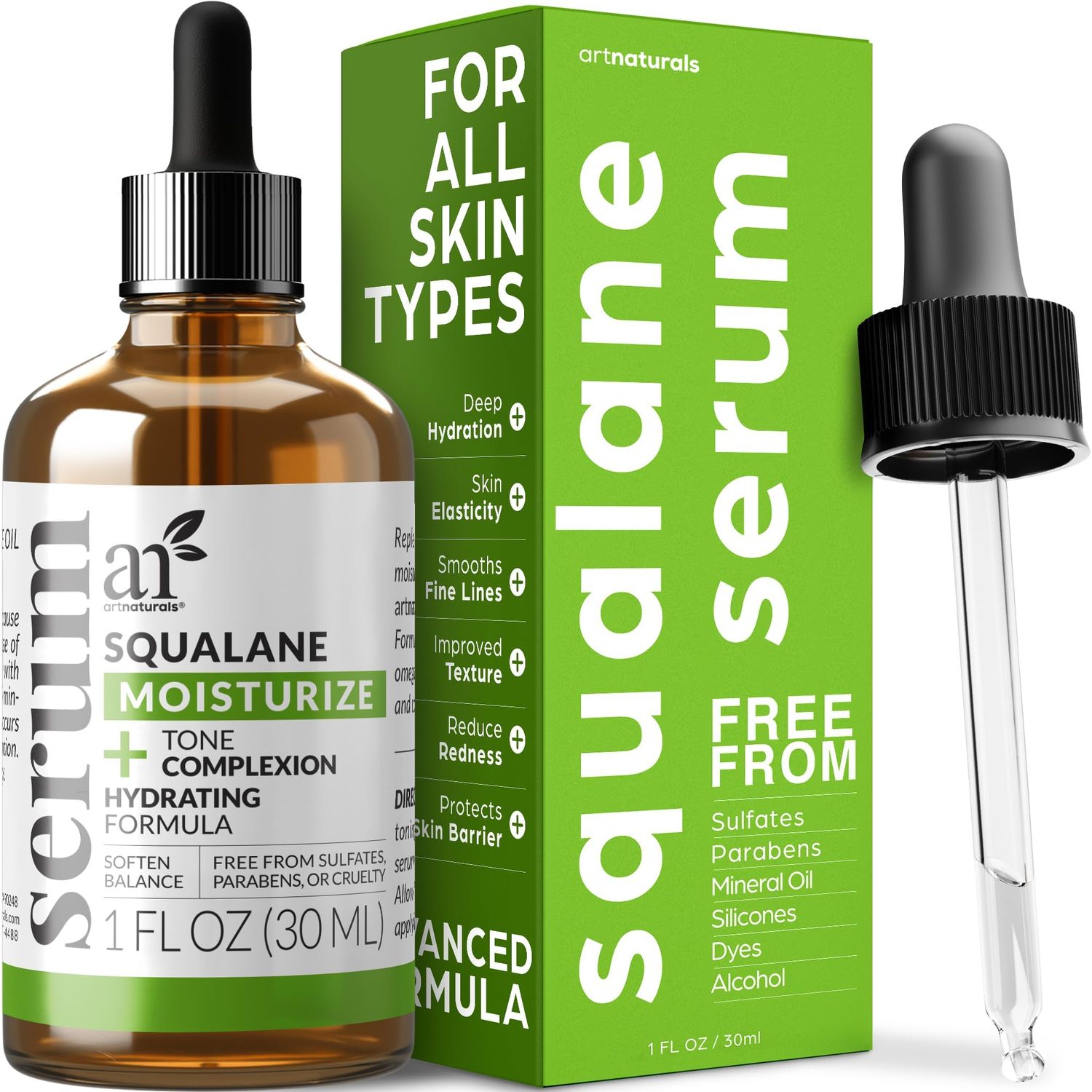 Artnaturals Squalane Oil - Pure Natural Plant Facial Oil - Cold Pressed and Unrefined Premium Grade Multipurpose Moisturizing Oil for Skin - Fragrance-Free - 1 oz.