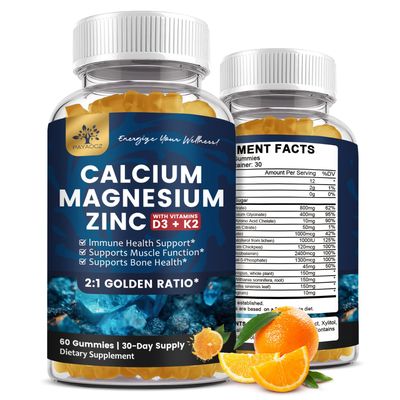 (2 Pack) Calcium Magnesium Zinc Gummies with Vitamin D3, K2, B12 B6 for Adults, Sugar Free Magnesium Glycinate with Potassium Sea Moss Supplement, Calcium Citrate for Bone Mood Sleep Support