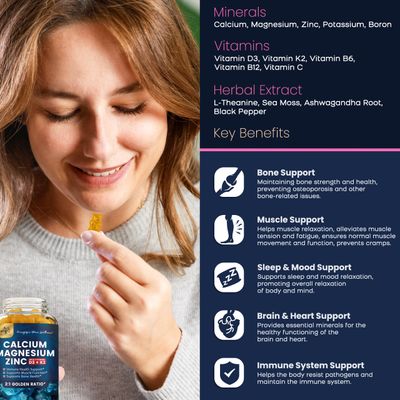 (2 Pack) Calcium Magnesium Zinc Gummies with Vitamin D3, K2, B12 B6 for Adults, Sugar Free Magnesium Glycinate with Potassium Sea Moss Supplement, Calcium Citrate for Bone Mood Sleep Support