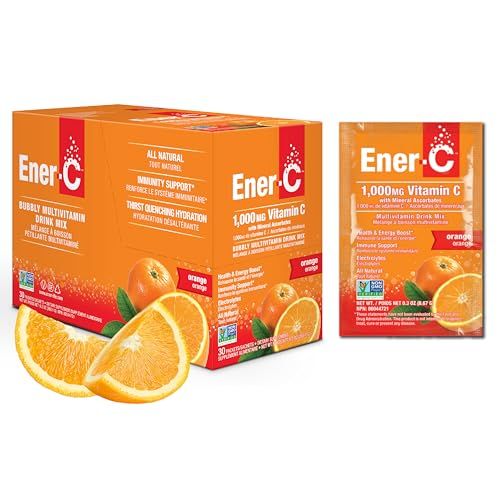 Ener-C Orange Multivitamin Drink Mix Powder Vitamin C 1000mg Electrolytes with Real Fruit Juice Natural Energy Immune Support for Women Men - Non-GMO Vegan Gluten Free - 30 Count