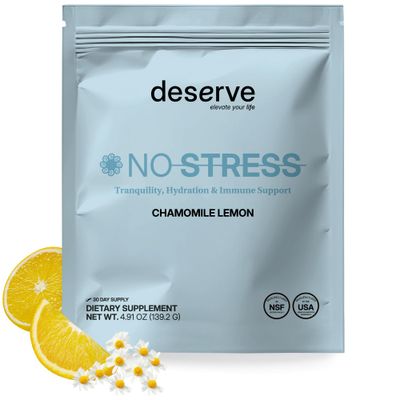 DESERVE NO Stress GABA L-Theanine Supplement - Magnesium Powder, Ashwagandha KSM 66, Vitamins Electrolytes Blend for Stress Immune Support, Cortisol Reducer, Chamomile Lemon Flavor, 30-Day Supply