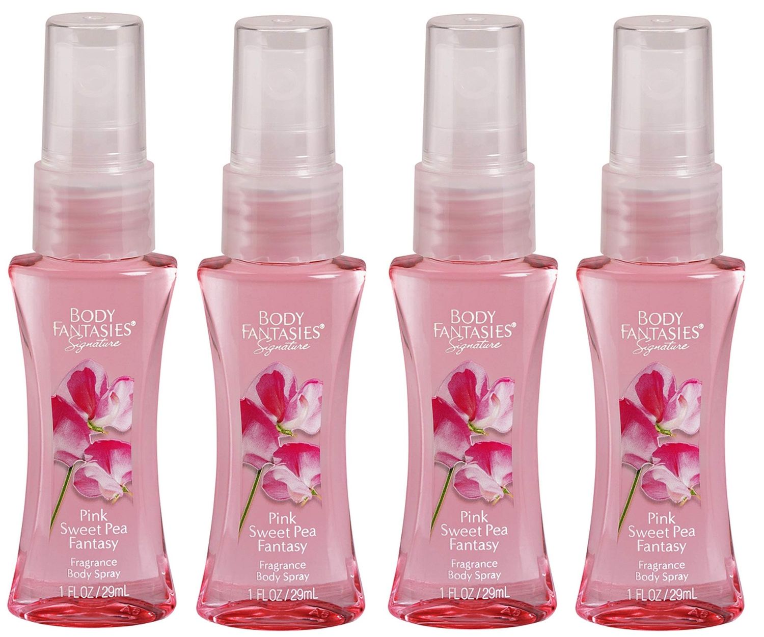 Body Fantasies Pink Sweet Pea Fantasy Fragrance Body Mist 1 oz Each Travel size (Pack of 4)