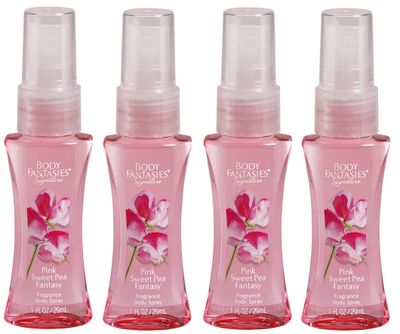 Body Fantasies Pink Sweet Pea Fantasy Fragrance Body Mist 1 oz Each Travel size (Pack of 4)