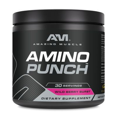Amazing Muscle Amino Punch Hydration Electrolyte Blend 5500 Mg 30 Servings Amino Acid Supplement for Men Women Contains Beta Alanine, L- Arginine, Caffeine, Bioperine Wild Berry Flavor