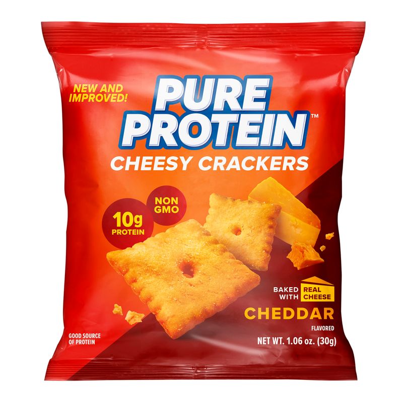 Pure Protein Cheesy Crackers, Cheddar, High Protein Snack, 10G Protein, 1.06 Oz (Pack of 12)