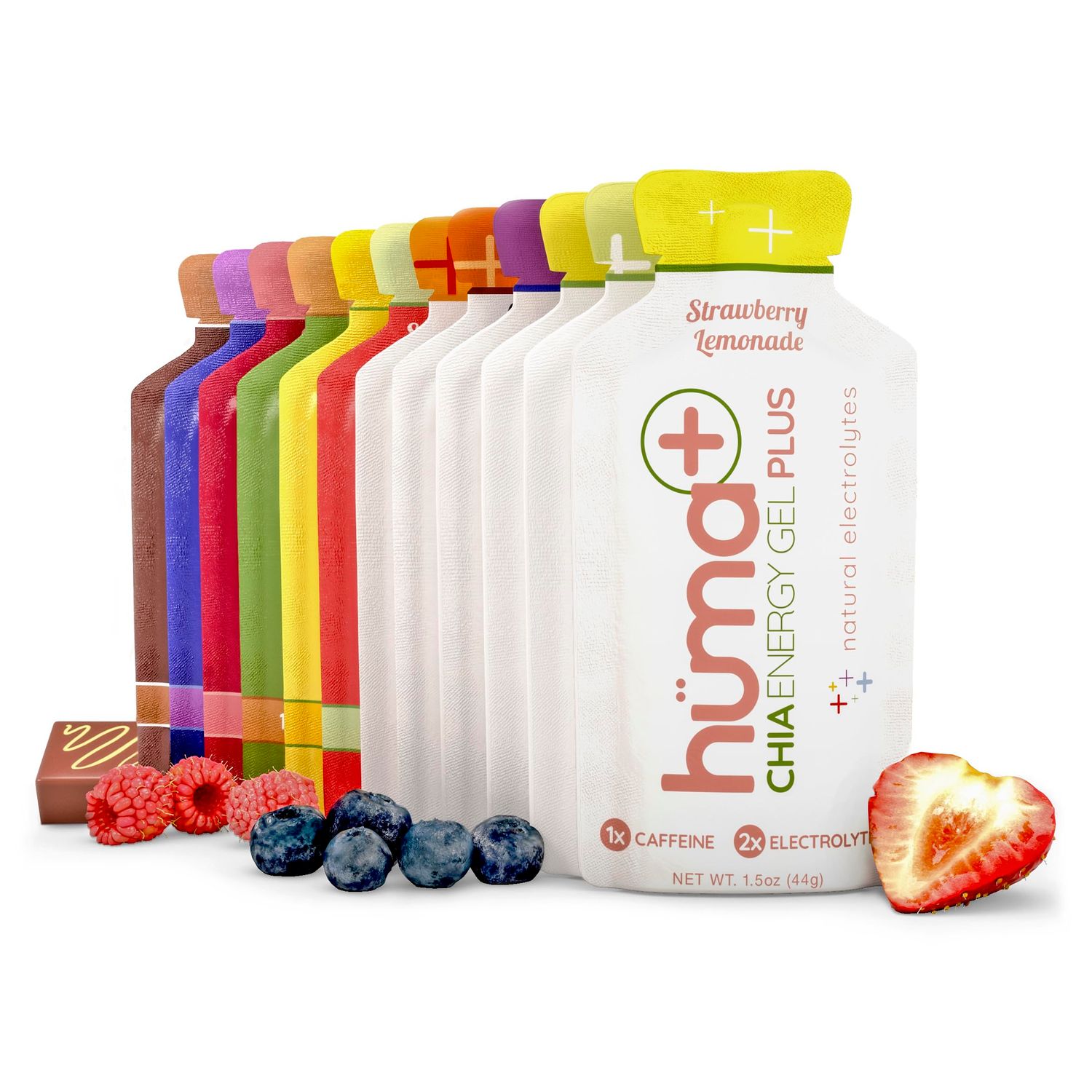 Huma Plus (Double Electrolytes) Chia Energy Gel, Variety Pack - Stomach Friendly, Real Food Energy Gels (6 Original and 6 Plus Gels)