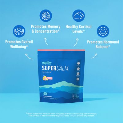 Nello Supercalm Powdered Drink Mix, Raspberry Lemonade, L Theanine, Ksm-66 Ashwagandha, Magnesium Glycinate, Vitamin D 3, Supplements for Relaxation Focus, No Sugar, Non GMO, On The Go, 20 Ct
