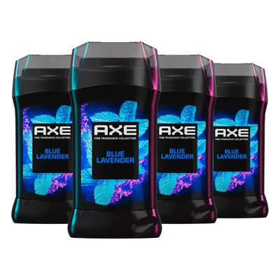 AXE Fine Fragrance Collection Deodorant Stick Blue Lavender with Mint Amber Essential Oils 4 Pack with 72H Freshness Aluminum-Free 3 oz