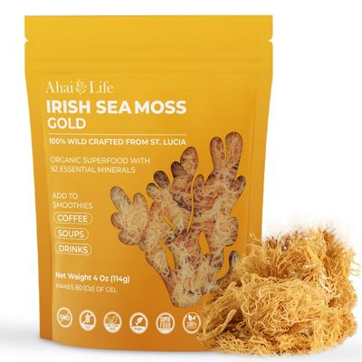 Gold Sea Moss Raw Organic Makes 80oz of Gel - 100 Wild Crafted Non-GMO Sun-Dried Mineral Rich Super Food for Energy Booster Healthy, Immunity Digestion (4oz)