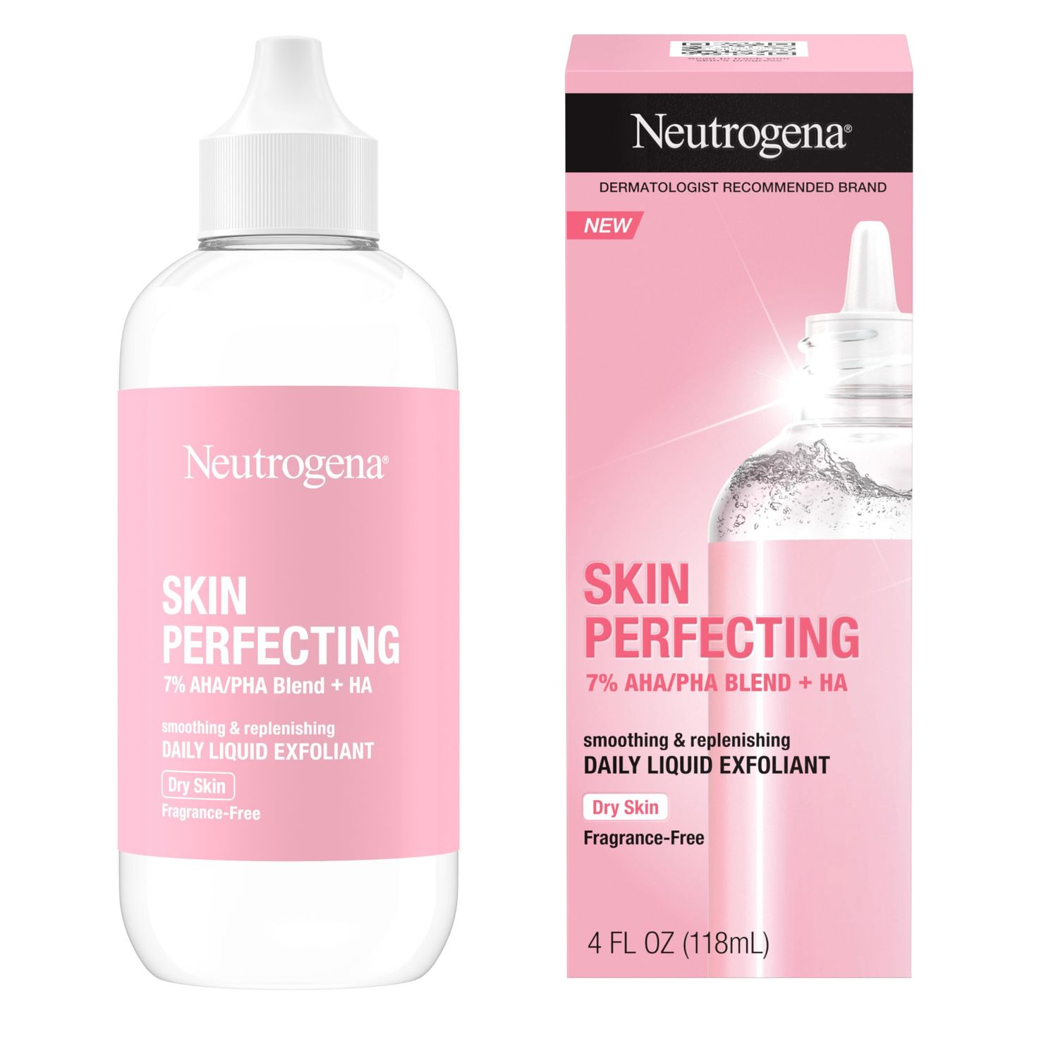 Neutrogena Skin Perfecting Daily Liquid Facial Exfoliant with 7 AHAPHA Blend HA to Smooth, Exfoliate Replenish Dry Skin, Leave-On Face Exfoliator, Oil- Fragrance-Free, 4 fl. oz